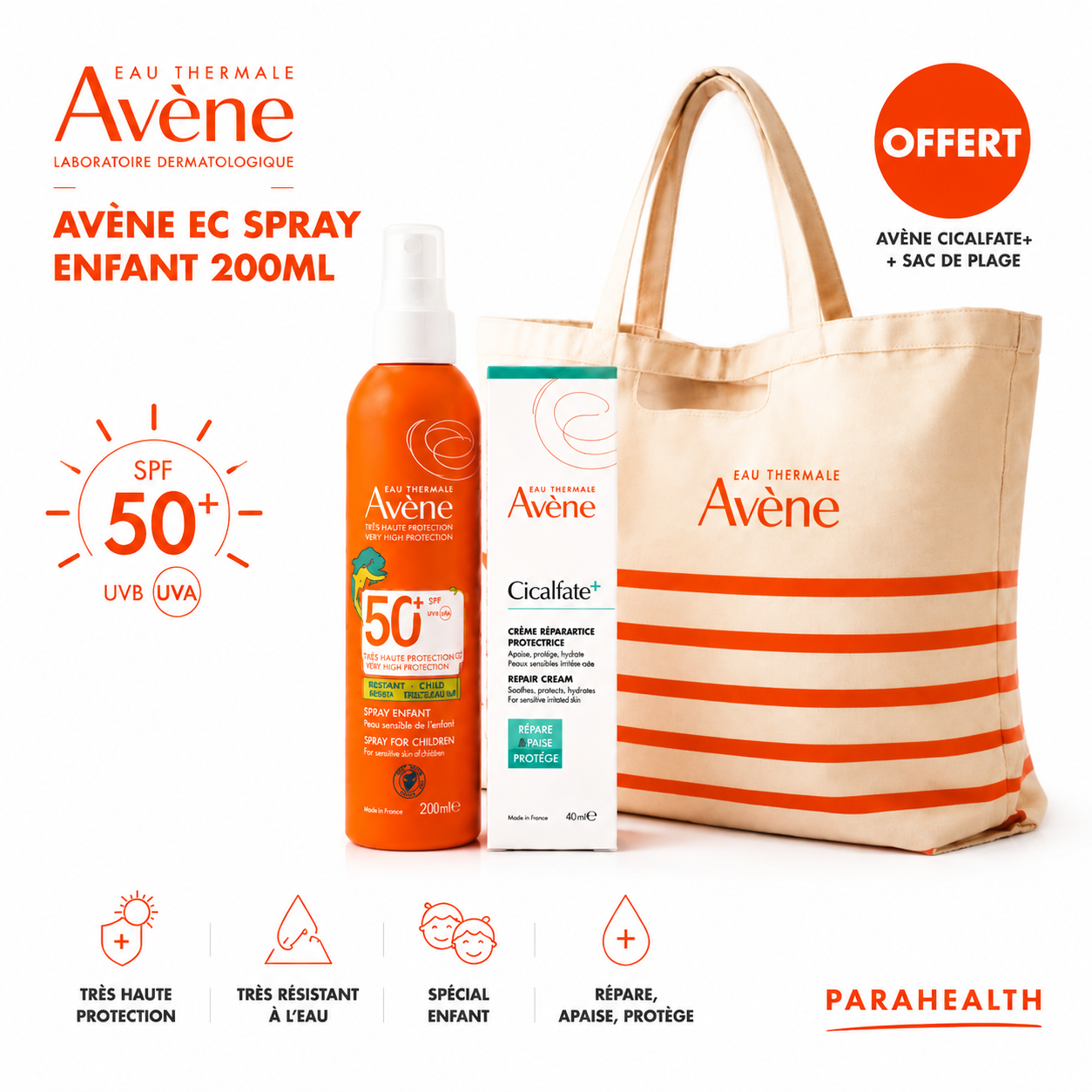 Avène Solaire Spray Enfant Haute Protection  SPF 50+200ML + Cicalfate Crème 40mL (OFFERTE)