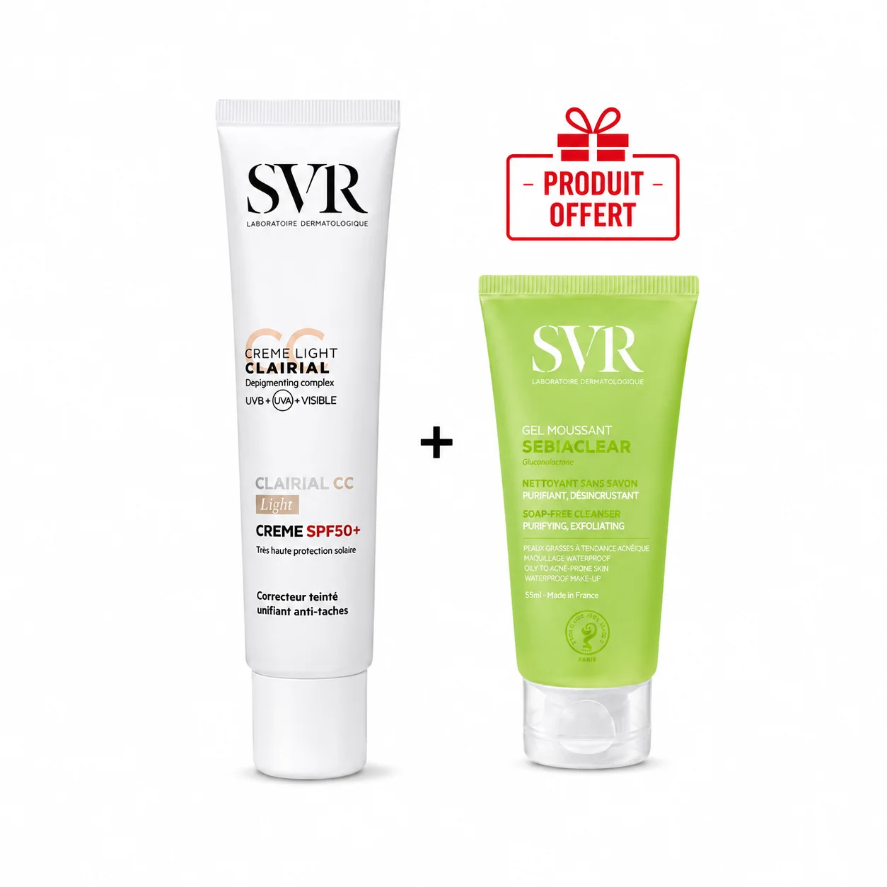 SVR CLAIRIAL CC Crème Light SPF50+40ml + Sebiaclear Gel Moussant 55mL (Offert)