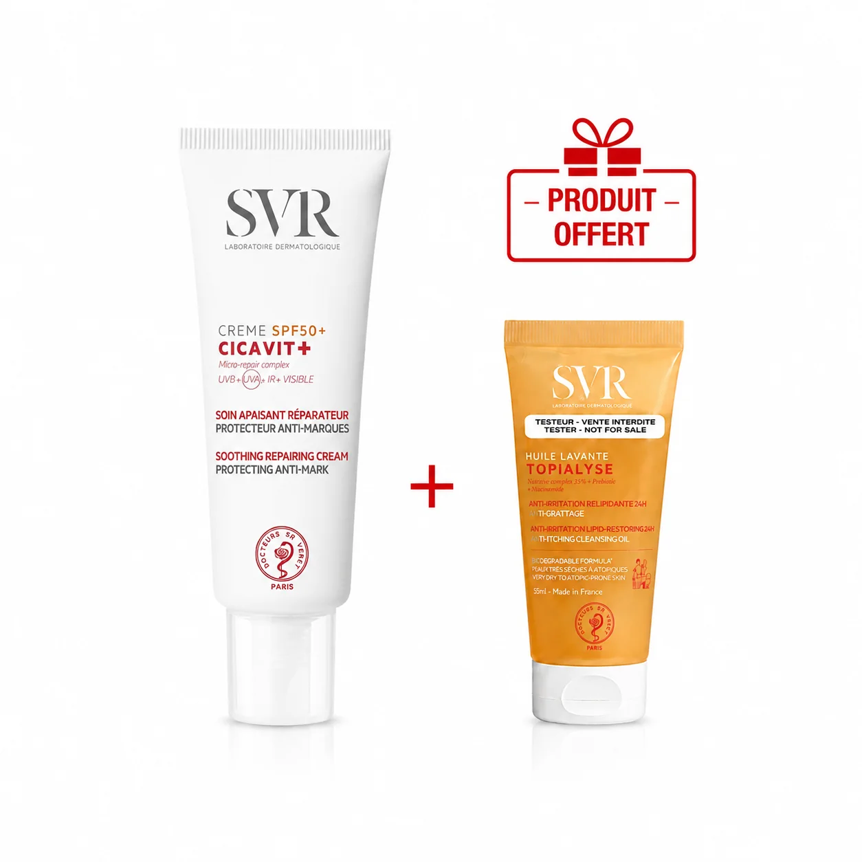 SVR CICAVIT+ Crème Solaire SPF50+ 40mL + Topialyse Huile Lavante 55mL (Offert)