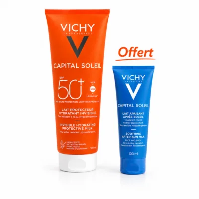 VICHY Capital Soleil Lait Solaire Hydratant SPF50 300mL + Lait Après Soleil 100mL (Offert)