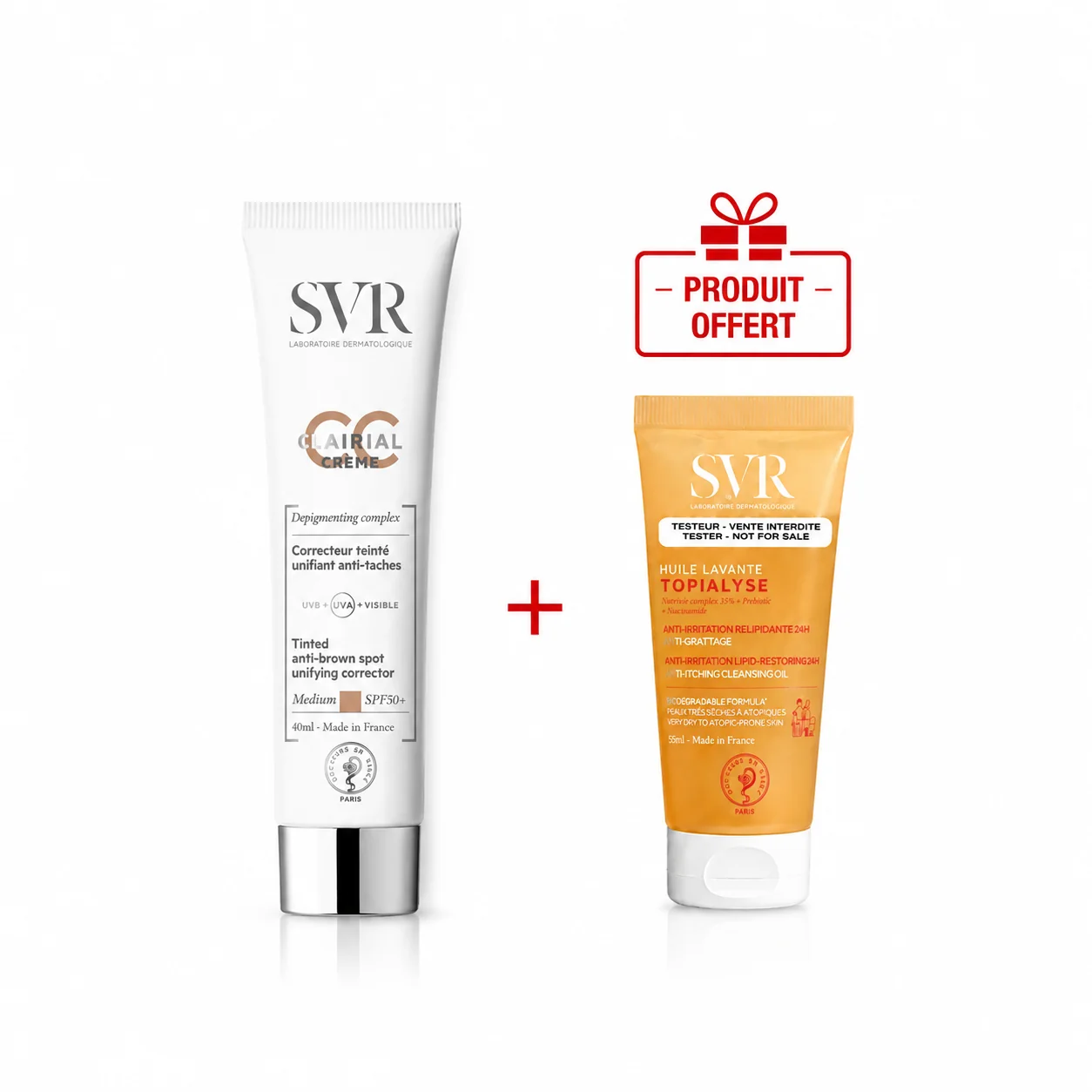 SVR CLAIRIAL CC Crème Medium SPF50+ 40mL + Topialyse Huile Lavante 55mL (Offerte)