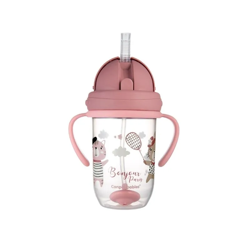 CANPOL TASSE AVEC PAILLE ROSE BONJOUR PARIS 270 ML 6mois+ /REF56/607