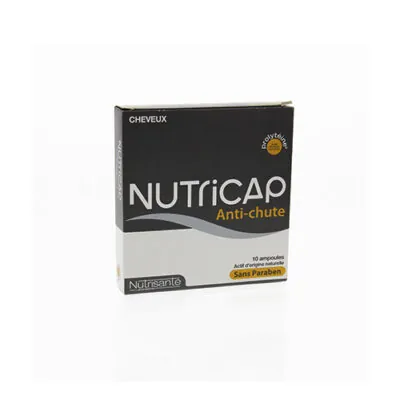 NUTRICAP ANTICHUTE SERUM 10 ampoules - Sérum concentré anti-chute. Formule avec protéines de soie, biotine et caféine. Boîte de 10 ampoules unidoses.
