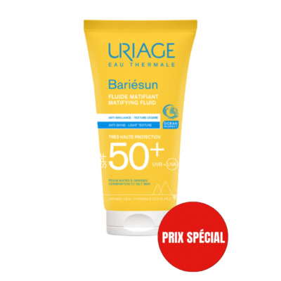 Uriage Bariésun Mat Fluide SPF50+ 50ml - Fluide solaire matifiant pour peaux grasses et mixtes. Protection haute avec eau thermale d'Uriage