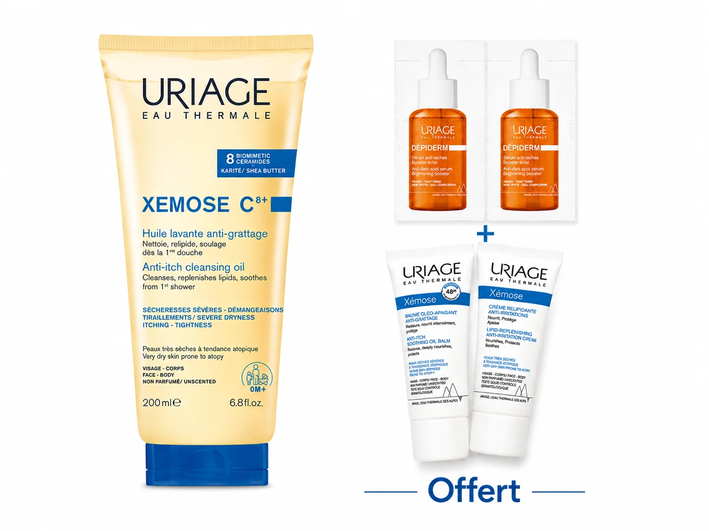 URIAGE XEMOSE C8+ Huile Lavante Apaisante 200mL+Produits Offerts