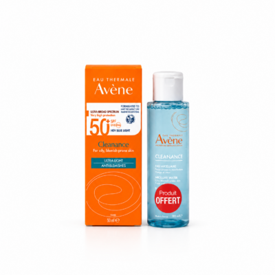 Avène Solaire Cleanance SPF50+ Ultra Lèger Anti-Imperfection 50mL + Eau Micellaire 100mL (OFFERTE)
