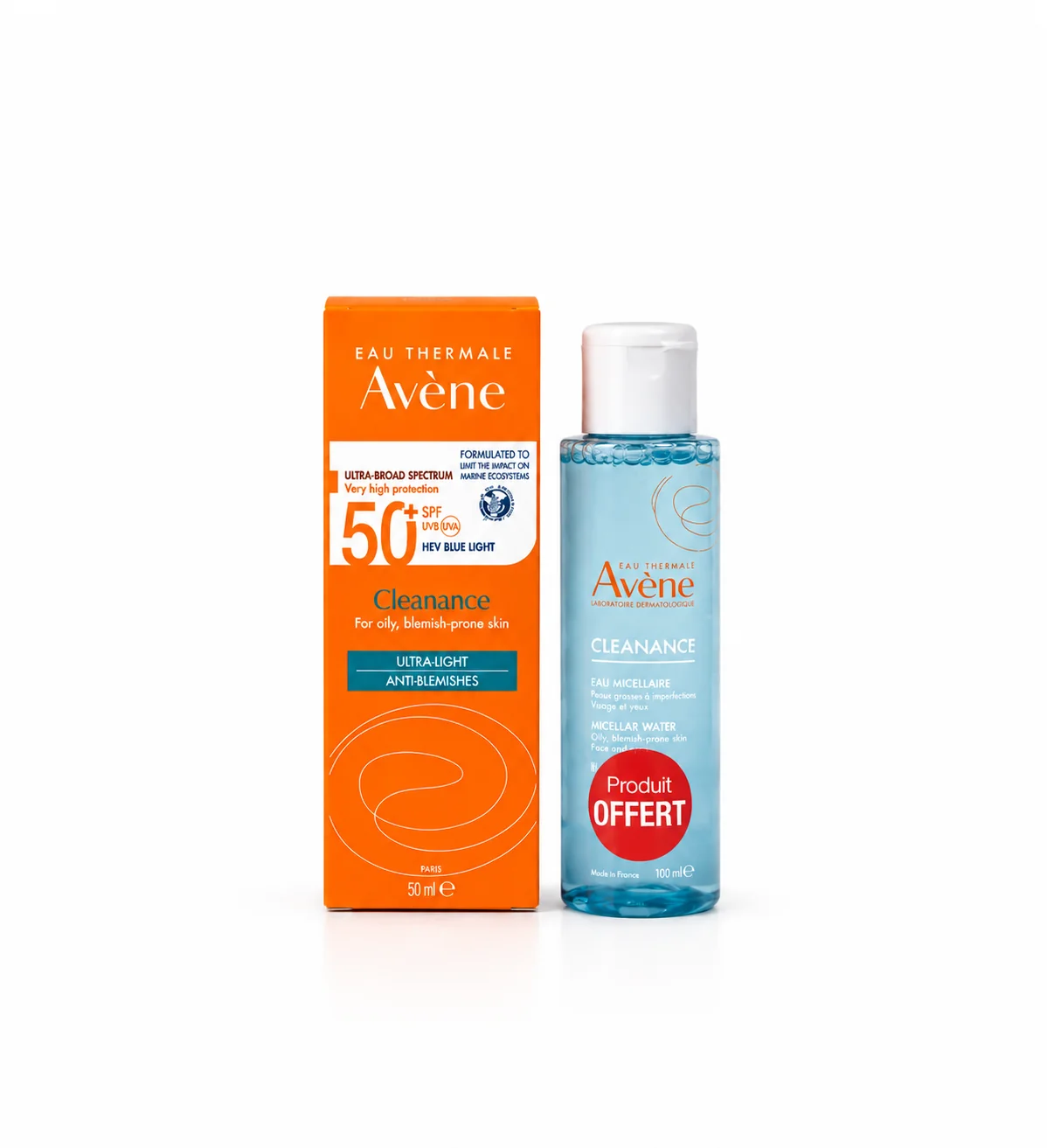 Avène Solaire Cleanance SPF50+ Ultra Lèger Anti-Imperfection 50mL + Eau Micellaire 100mL (OFFERTE)