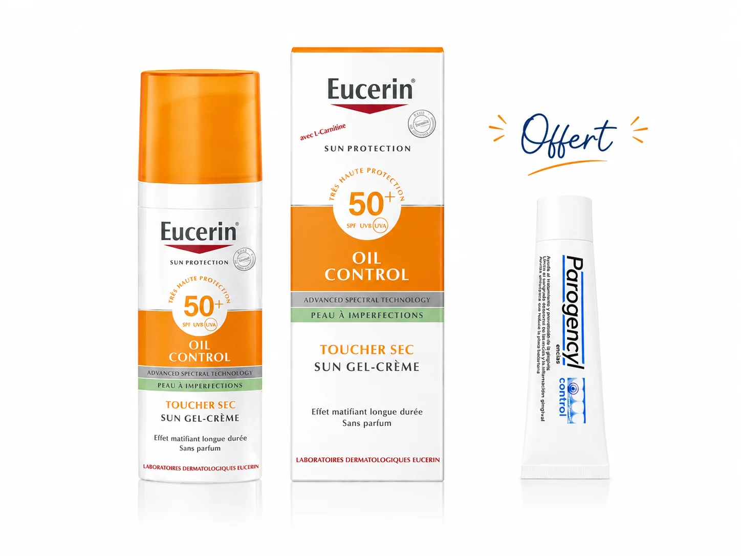 EUCERIN Sun Protection Oil Control Gel-Crème SPF 50+ 50mL + Parogencyl Dentifrice Prévention Gencives 15mL (Offert)