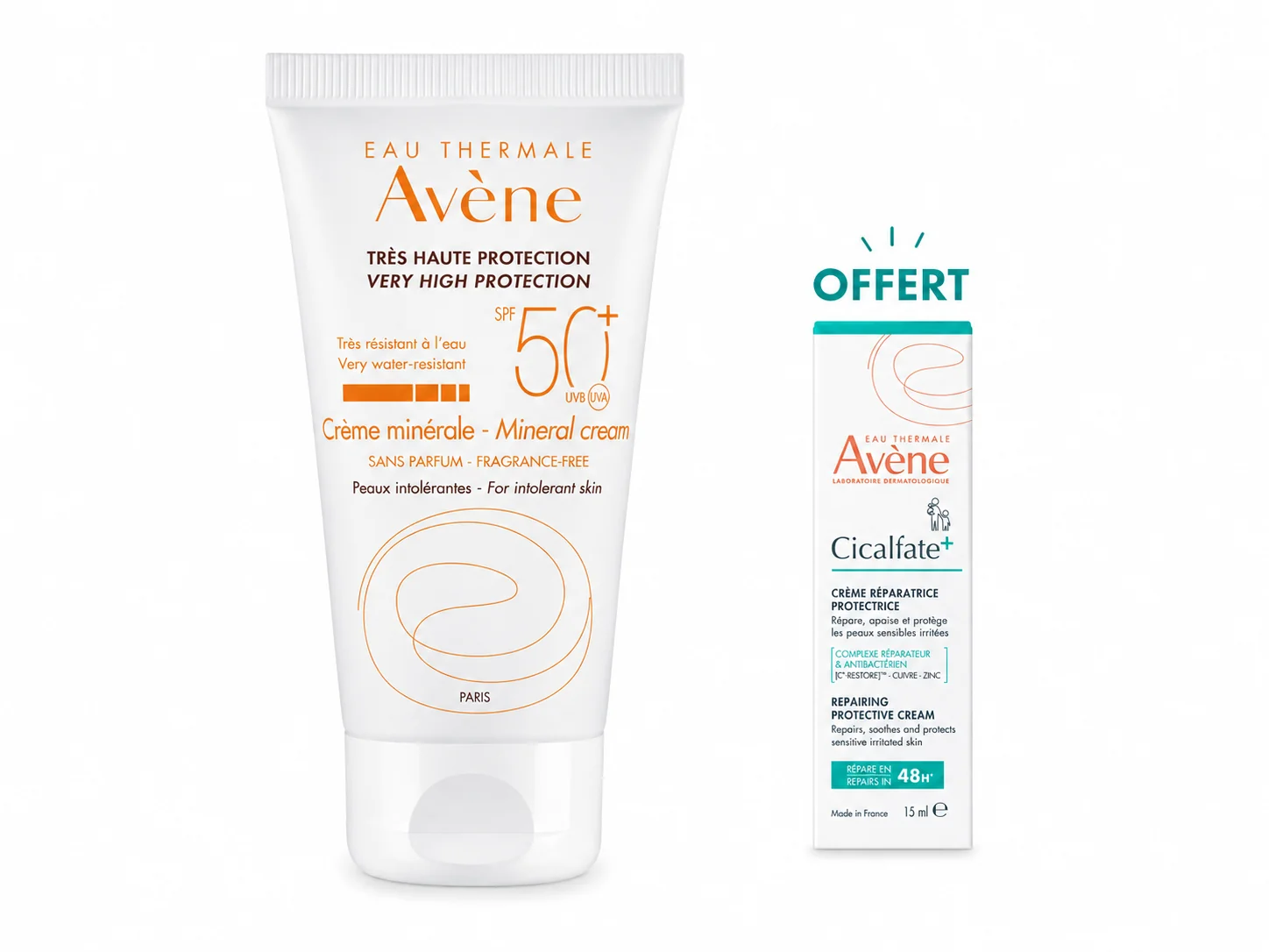 Avène Solaire Crème Minérale Haute Protection SPF50+ 50mL + Avène Cicalfate+ 15mL (Offerte)
