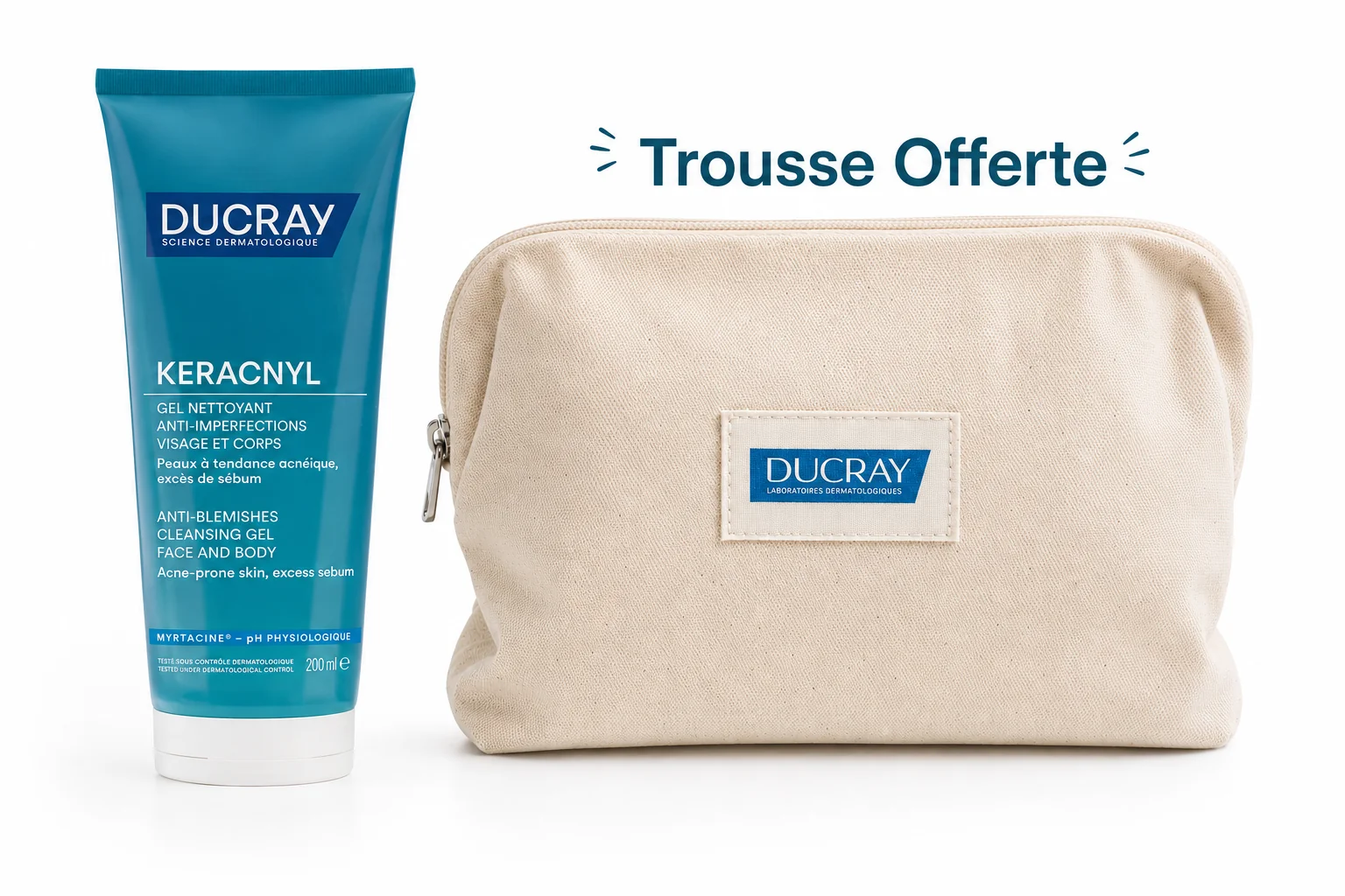 Ducray Keracnyl Gel Moussant 200mL+Trousse Offerte