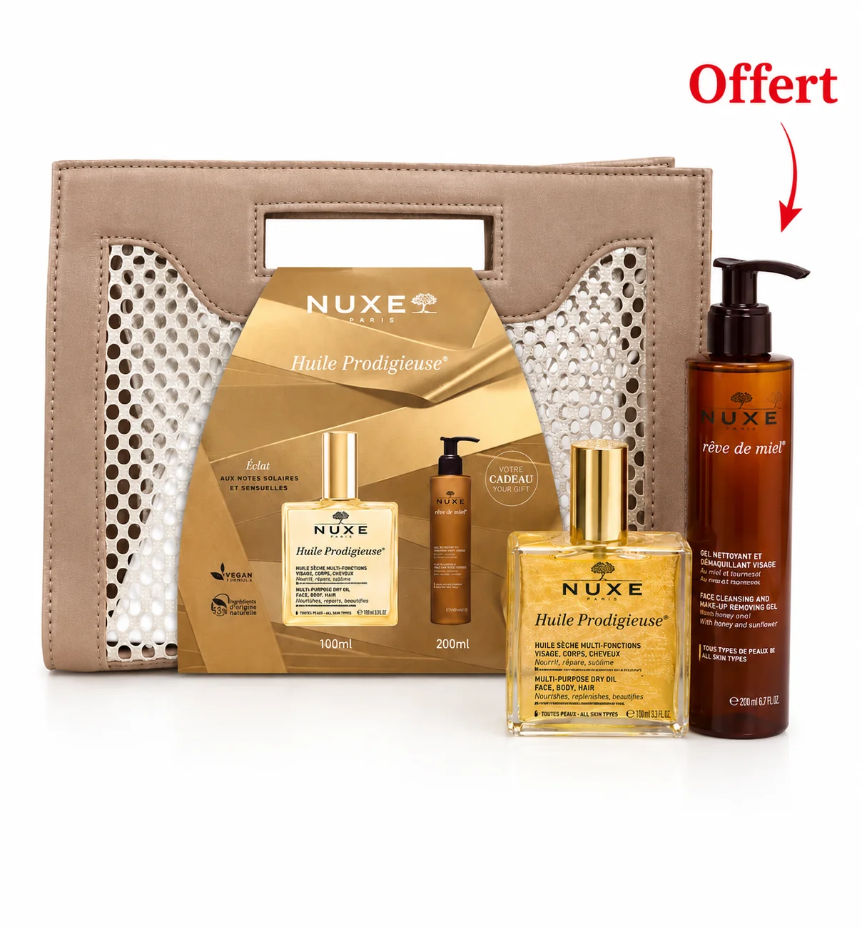 Nuxe Sac Huile Prodigieuse 100mL+ Rêve de Miel Gel Surgras 200mL(Offert)