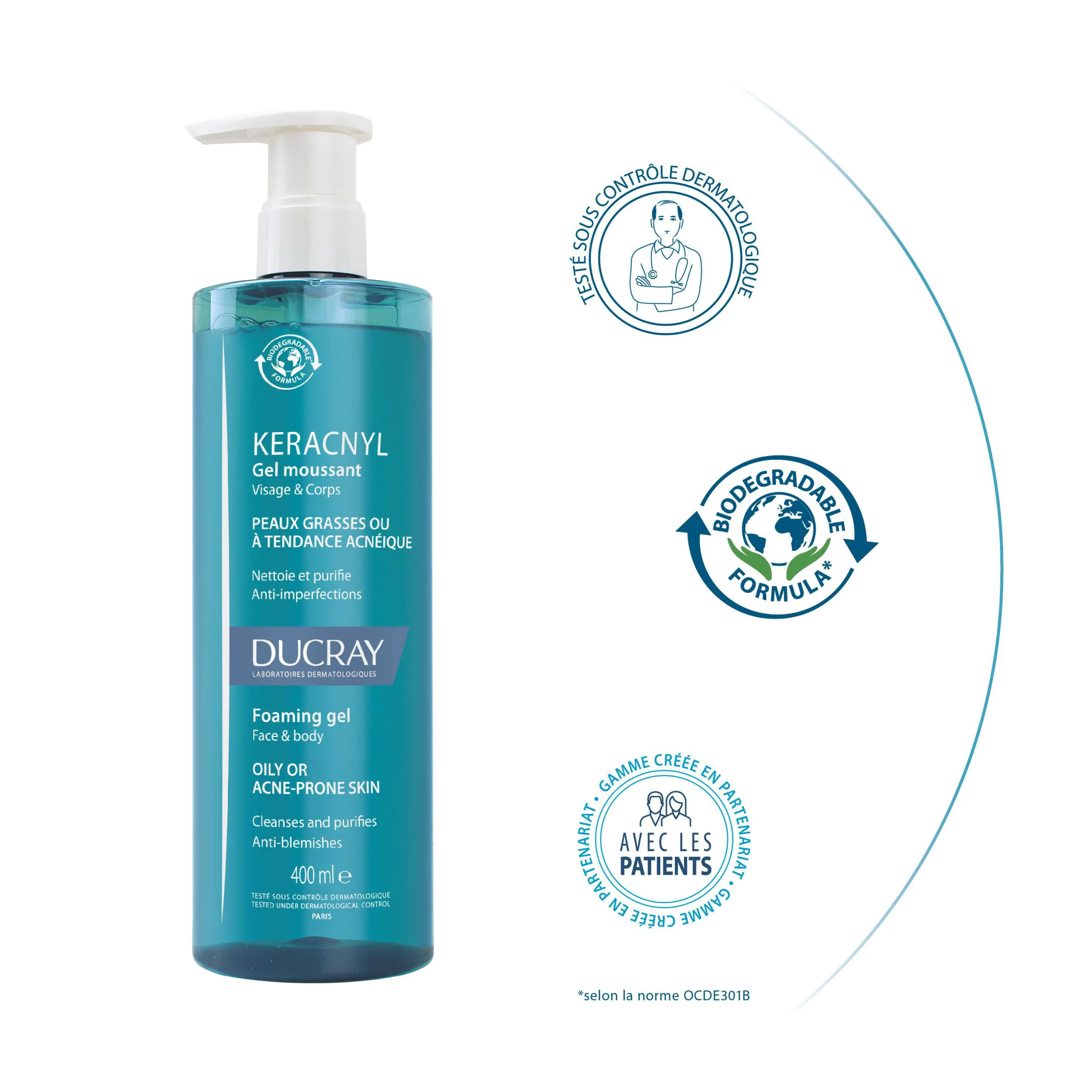Ducray Keracnyl Gel Moussant Visage et Corps 400ml