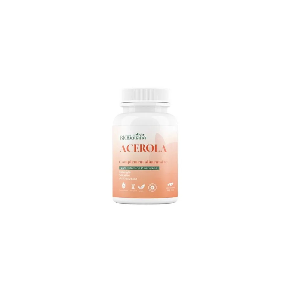 Bio Gatrana Acérola 30 Gélules - Complément alimentaire à l'Acérola bio. Riche en vitamine C naturelle. Boîte de 30 gélules.