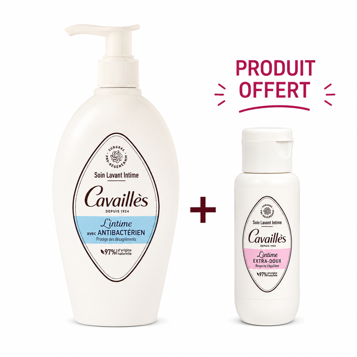 ROGE CAVAILLES Soin Toilette Intime Anti-Bacterien 250mL + Mini Dose Offerte