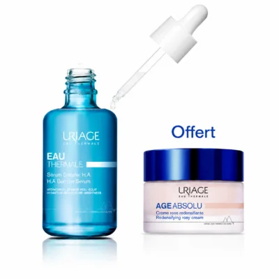 URIAGE EAU THERMALE Sérum Booster H.A 30mL+ Age Absolu Crème Rose Redensifiante 15mL Offerte