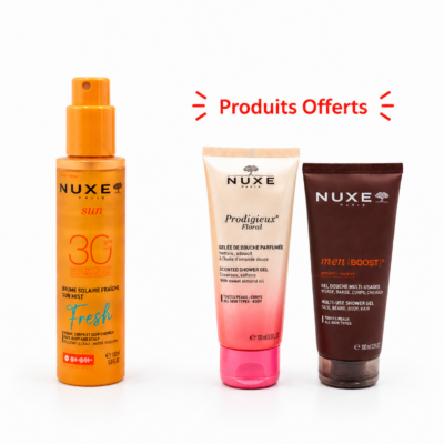Nuxe Sun Brume Solaire SPF30 150mL + Gelée Douche Parfumée 100mL et Nuxe Men Gel Douche 100mL (Offerts)