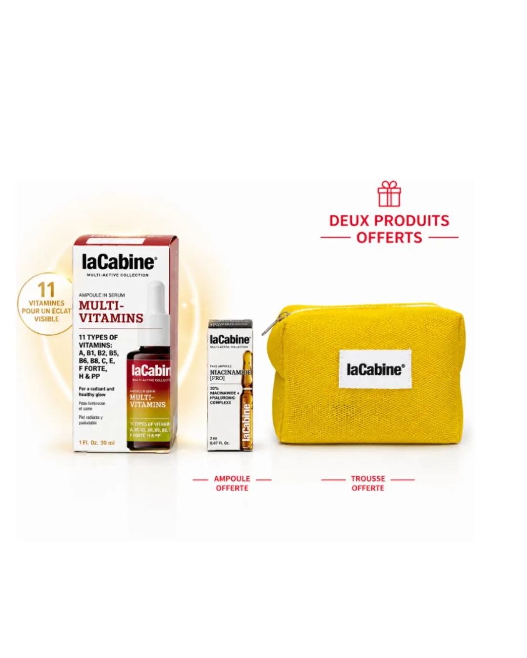 LACABINE Sérum Multivitamines 30mL + Trousse et Ampoule Niacinamide 1mL (OFFERTS)