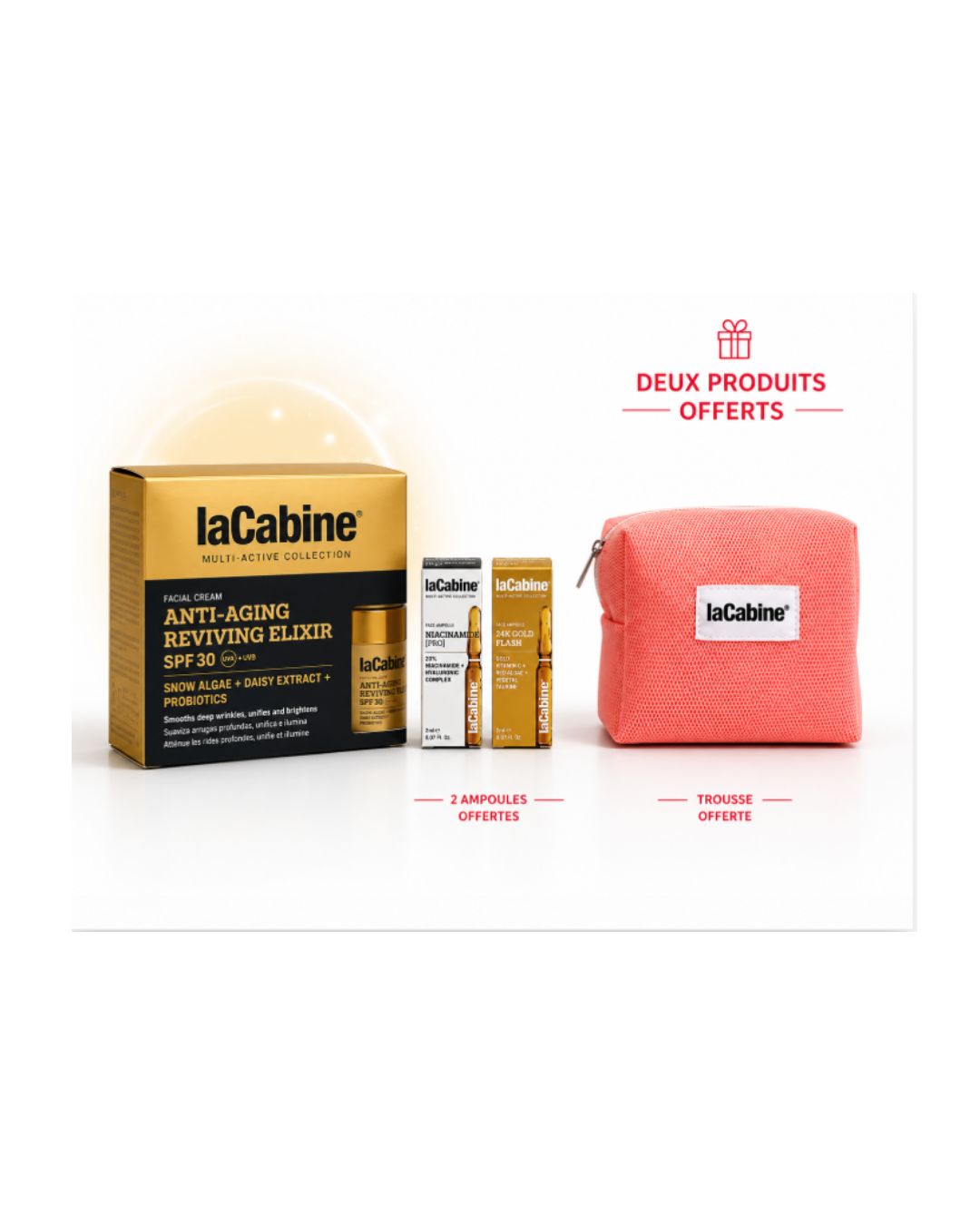 LACABINE Anti-Aging Reviving Elixir Cream 50 mL + Trousse et 2 Ampoules Offertes