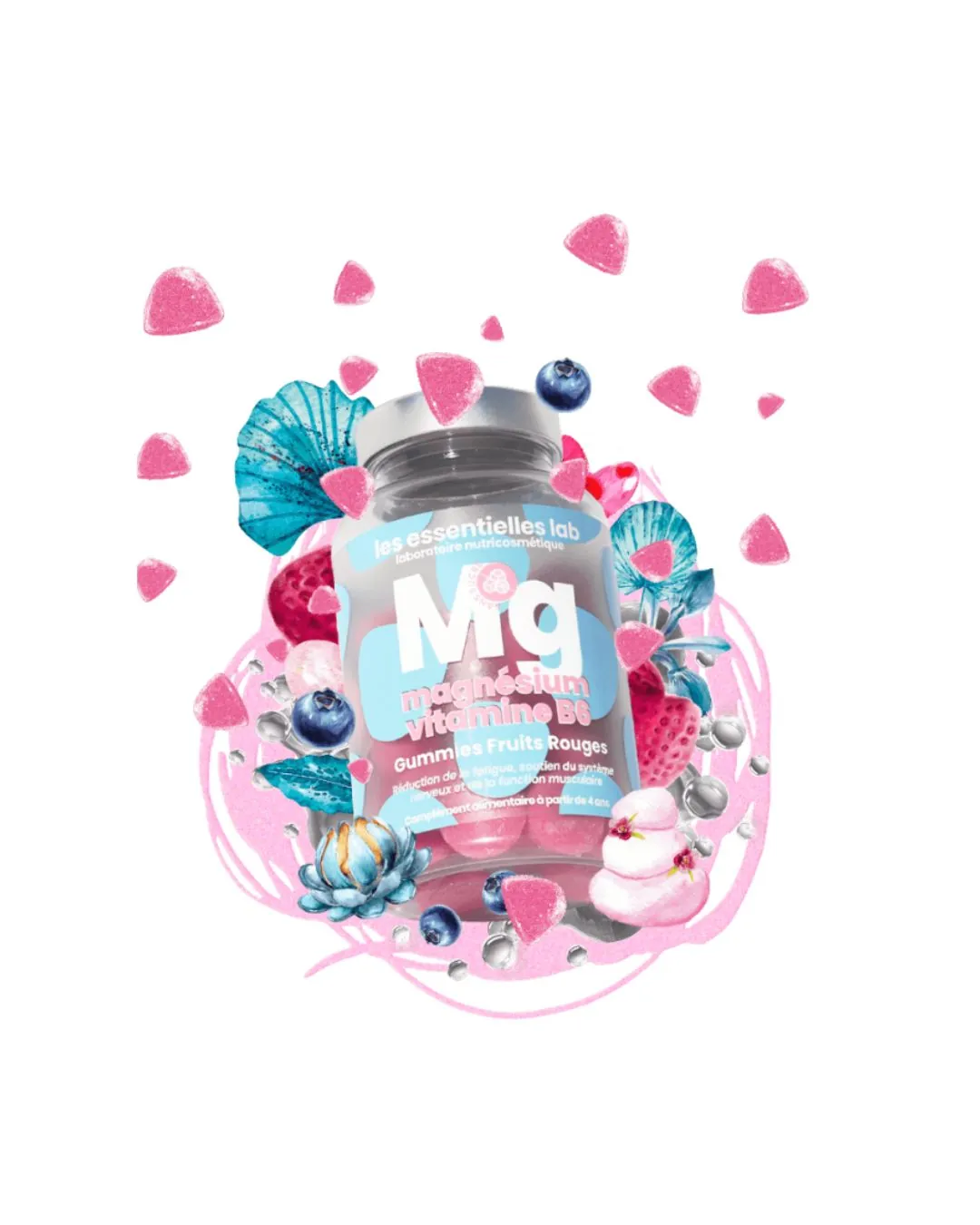 LES ESSENTIELLES LAB MAGNESIUM + VITAMINE B6 GUMMIES FRUITS ROUGES B/60