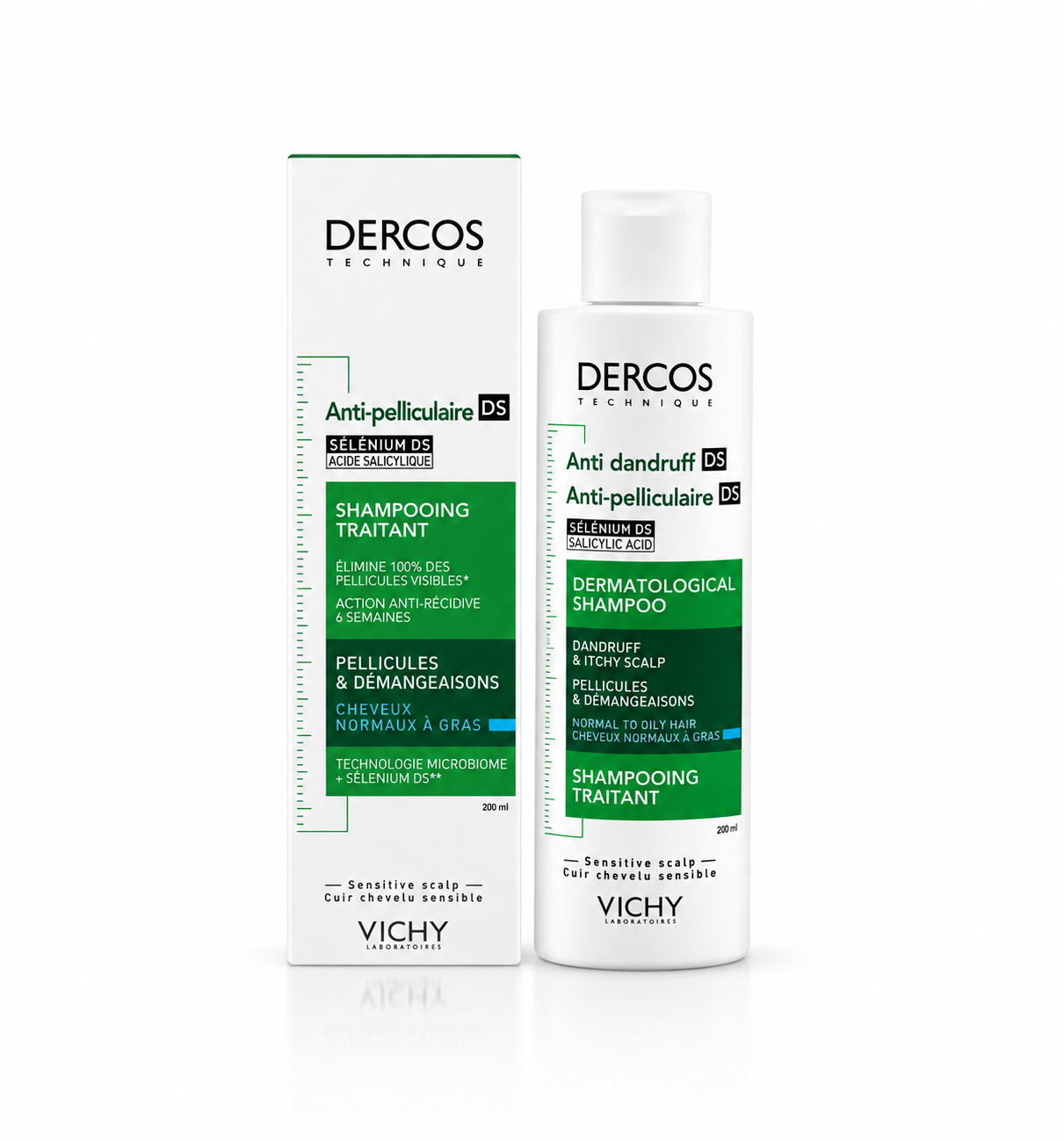 VICHY DERCOS Anti-Pelliculaire Shampooing Traitant Cheveux Normaux à Gras 200mL