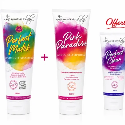 Les Secrets de Loly Shampoing Perfect Match 250mL+ Après-Shampoing Pink Paradise 250mL +Shampoing Perfect Clean 100mL Offert
