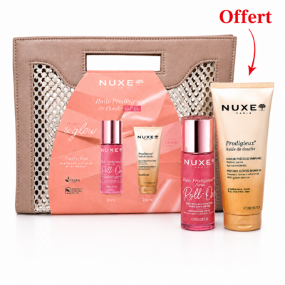 NUXE Sac Huile Prodigieuse Florale Roll-On 60mL Et Huile de Douche 200mL (Offert)