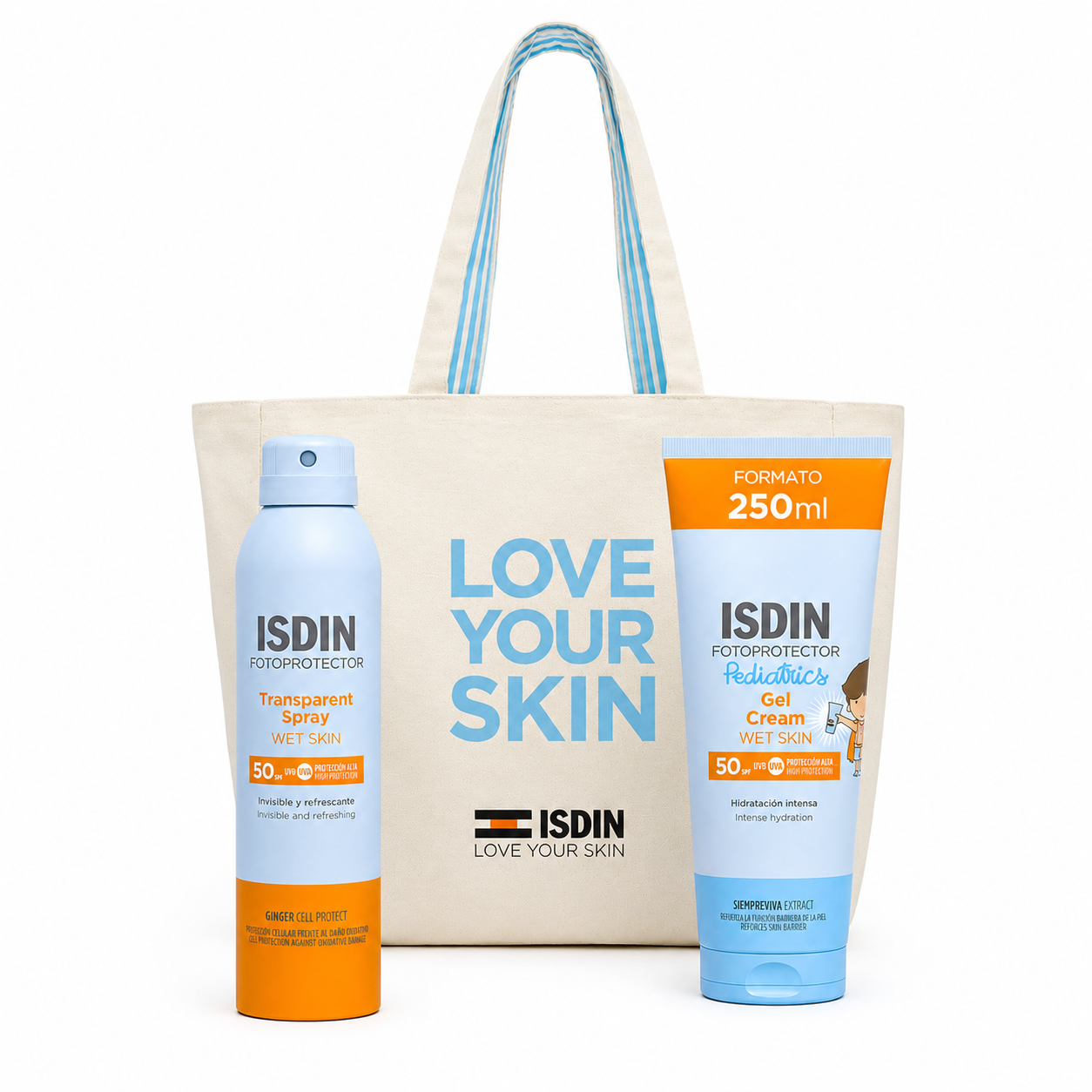 ISDIN FOTOPROTECTOR Spray Adulte SPF50 250mL+Gel-Crème Kids 250mL + Sac Offert