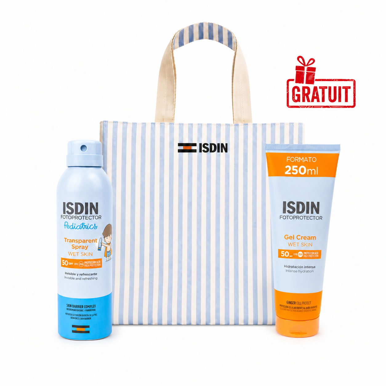 ISDIN FOTOPROTECTOR Spray Enfant SPF50+ 250mL+ Gel-Crème Adulte SPF50+ 250mL+ Sac Offert