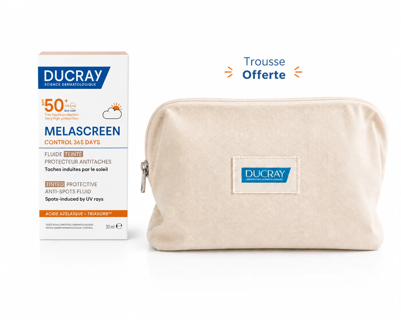 DUCRAY MELASCREEN Fluide Teinté Anti taches Protecteur SPF50+ 30mL + Trousse Offerte