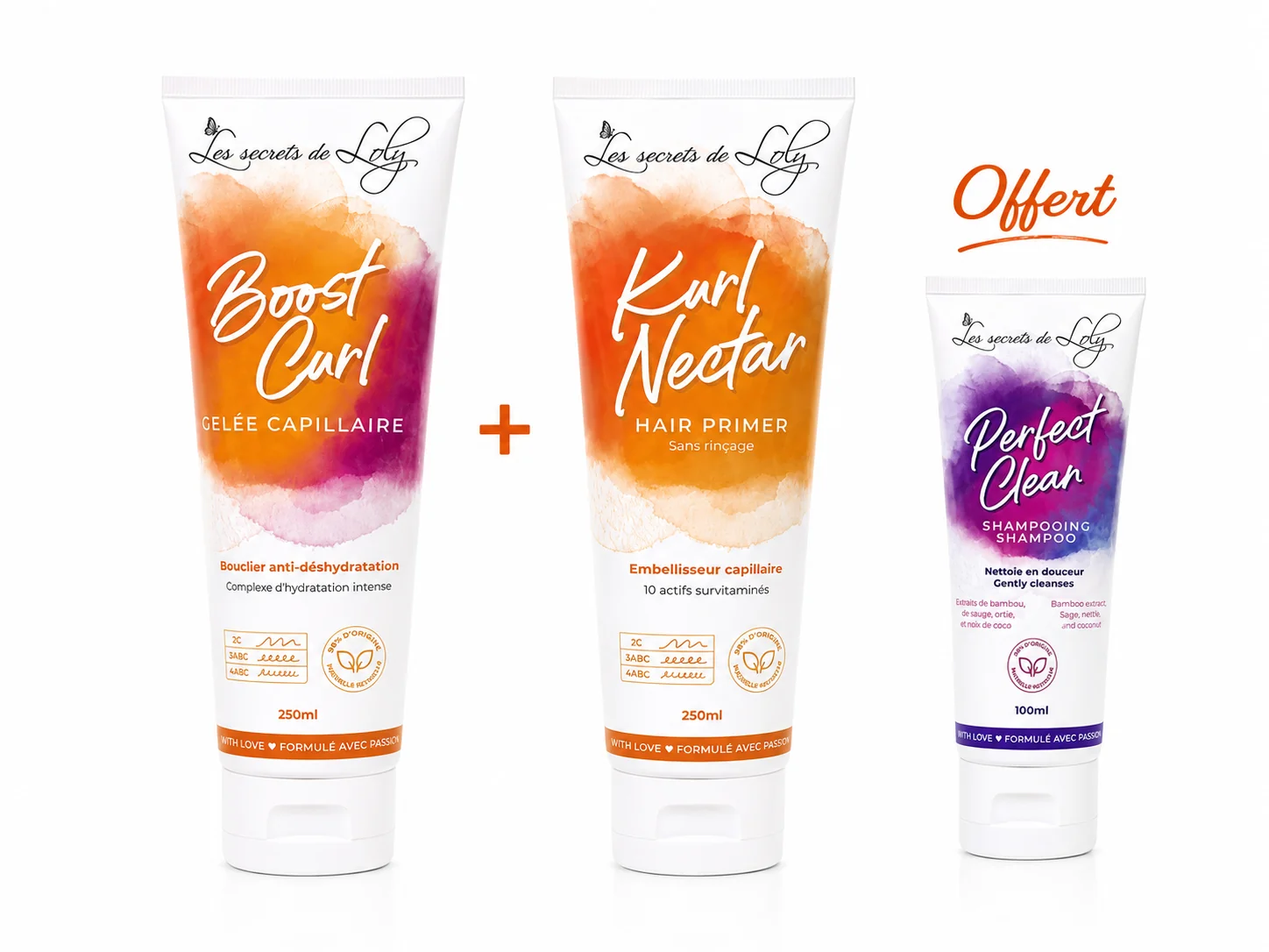 Les Secrets de Loly Boost Curl 250mL+ Kurl Nectar 250mL + Shampoing Perfect Clean 100mL Offert